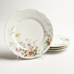 4x Haviland Limoges CH L France 8-1/2" Porcelain Side Plates White Floral